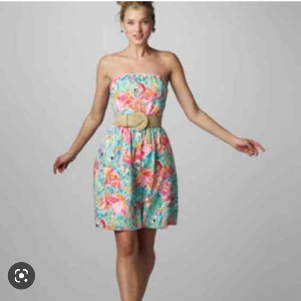 Lilly Pulitzer Strapless Flamingo Patterned Dress
